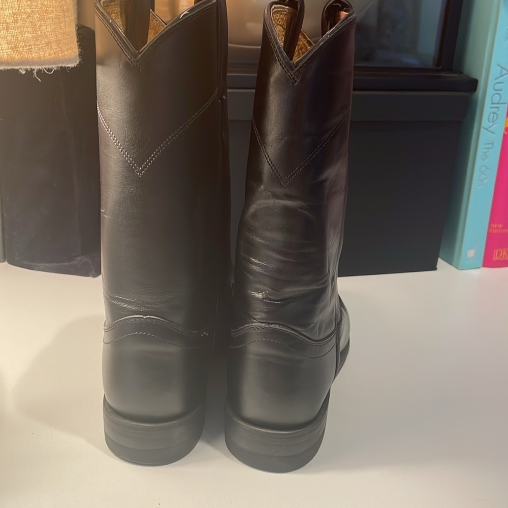 Justin Black Leather Roper Boots - Picture 4 of 5